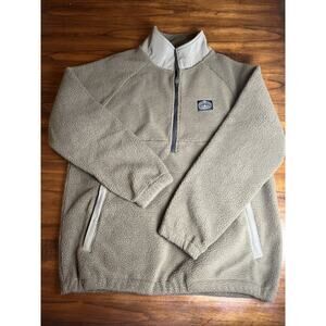 Poler Camp Sherpa Anorak Olive Green 1/4 Zip Fleece Jacket Men Size L Cabin Hike